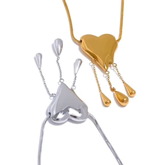 Silver Stainless Steel Heart Necklace – Elegant & Romantic - Picture 3 of 14